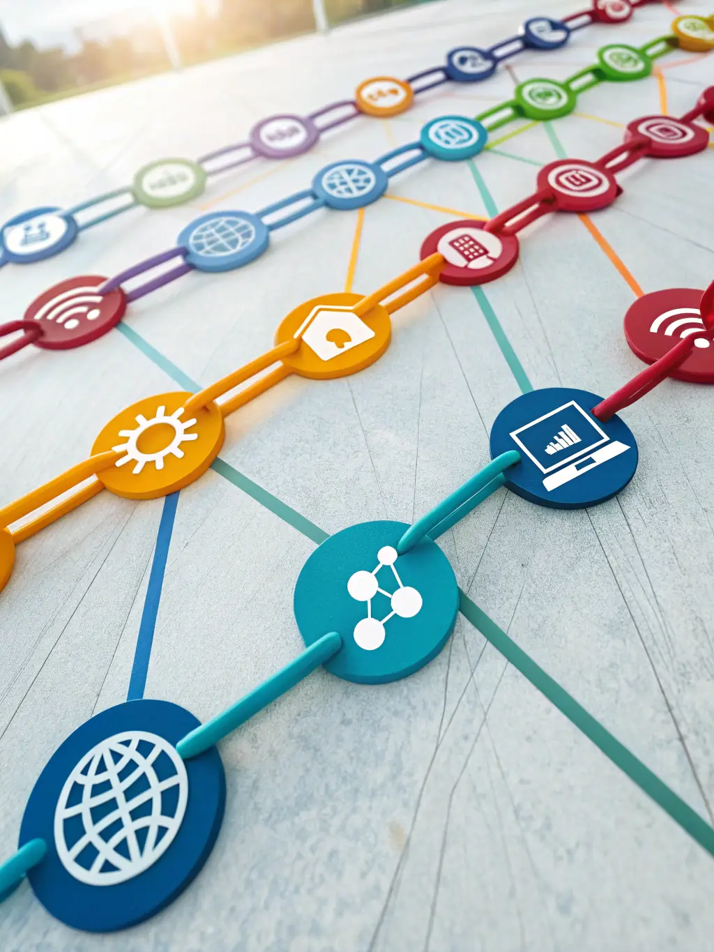 A diverse range of websites with varying domain authorities, connected by lines representing backlinks, illustrating a strong and varied backlink profile.